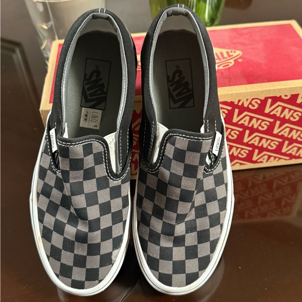 Vans Classic Black and Gray Checkered Slip-Ons